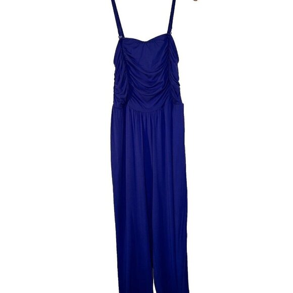 AVA & VIV Ruche Bodice Jumpsuit  XXL Purple Wide Leg Spaghetti Removable Straps - Picture 2 of 16